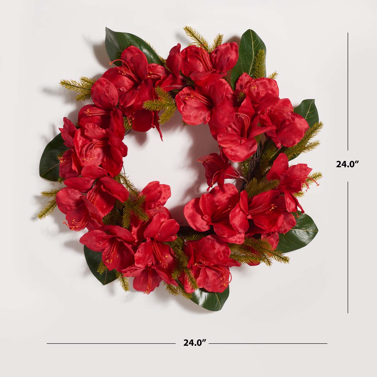 Faux 24 Inch Amaryllis & Magnolia Leaf Wreath | Safavieh - FXP1091 - Red / Green