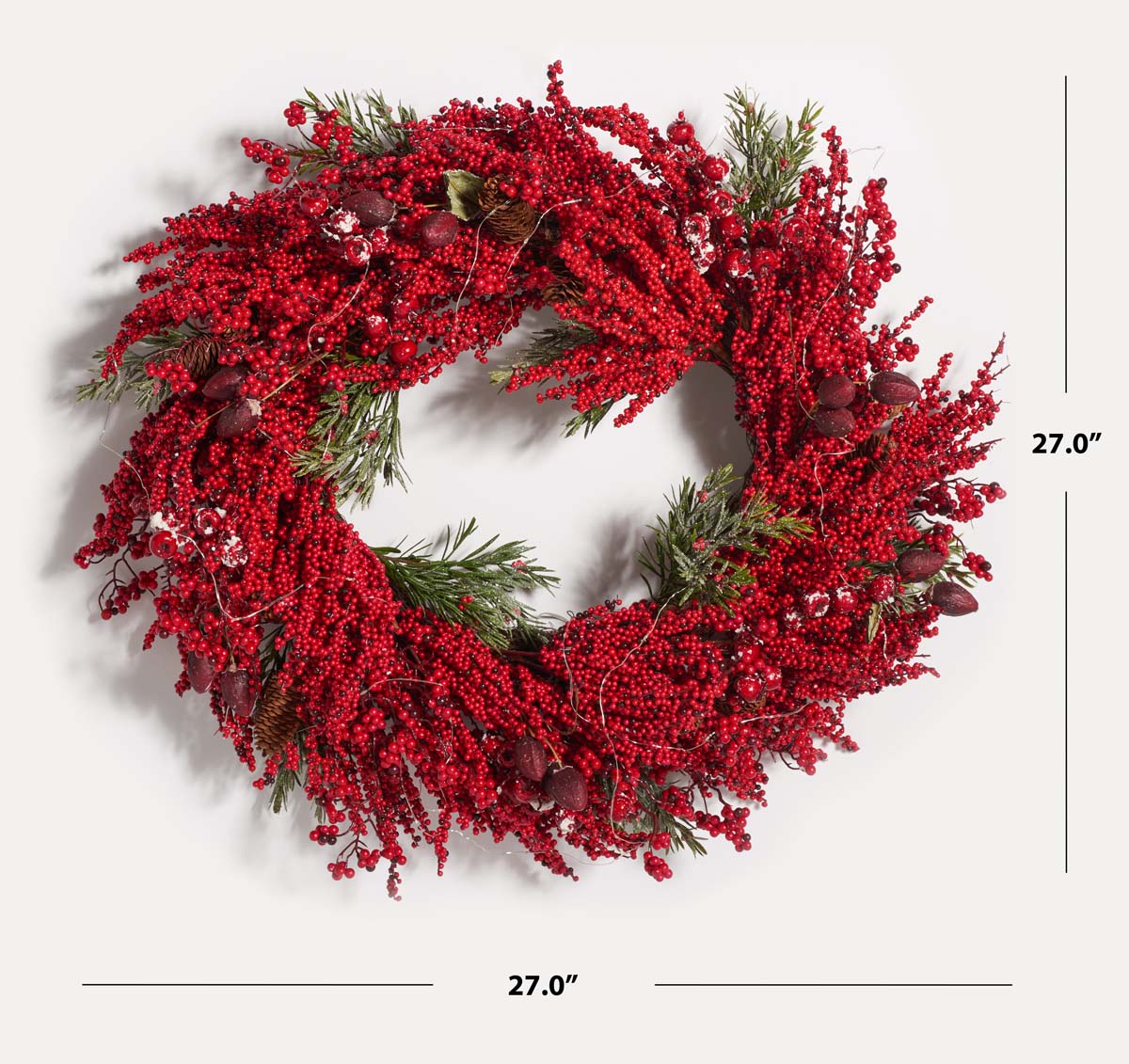 Faux 30 Berry & Pine Led Wreath | Safavieh - FXP1093 - Deep Red / Green