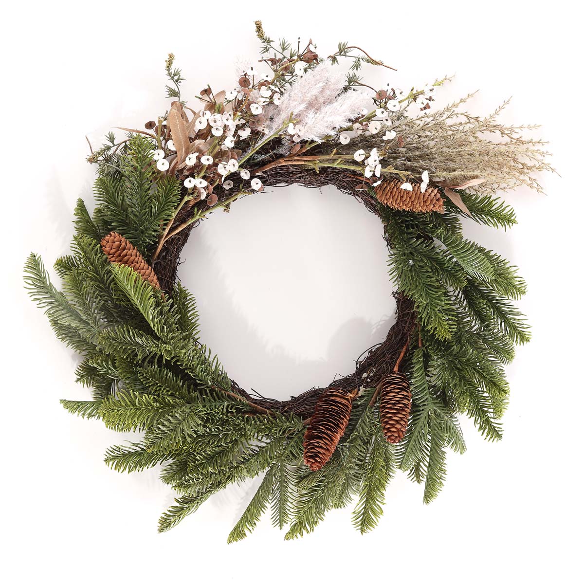 Faux 21 Pine & Olive Leaf Wreath | Safavieh - FXP1095 - Green / White