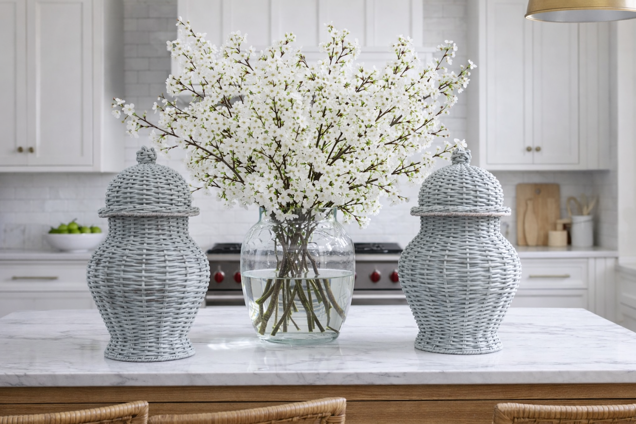 Pale Blue Round Wicker Jar (4 Sizes)