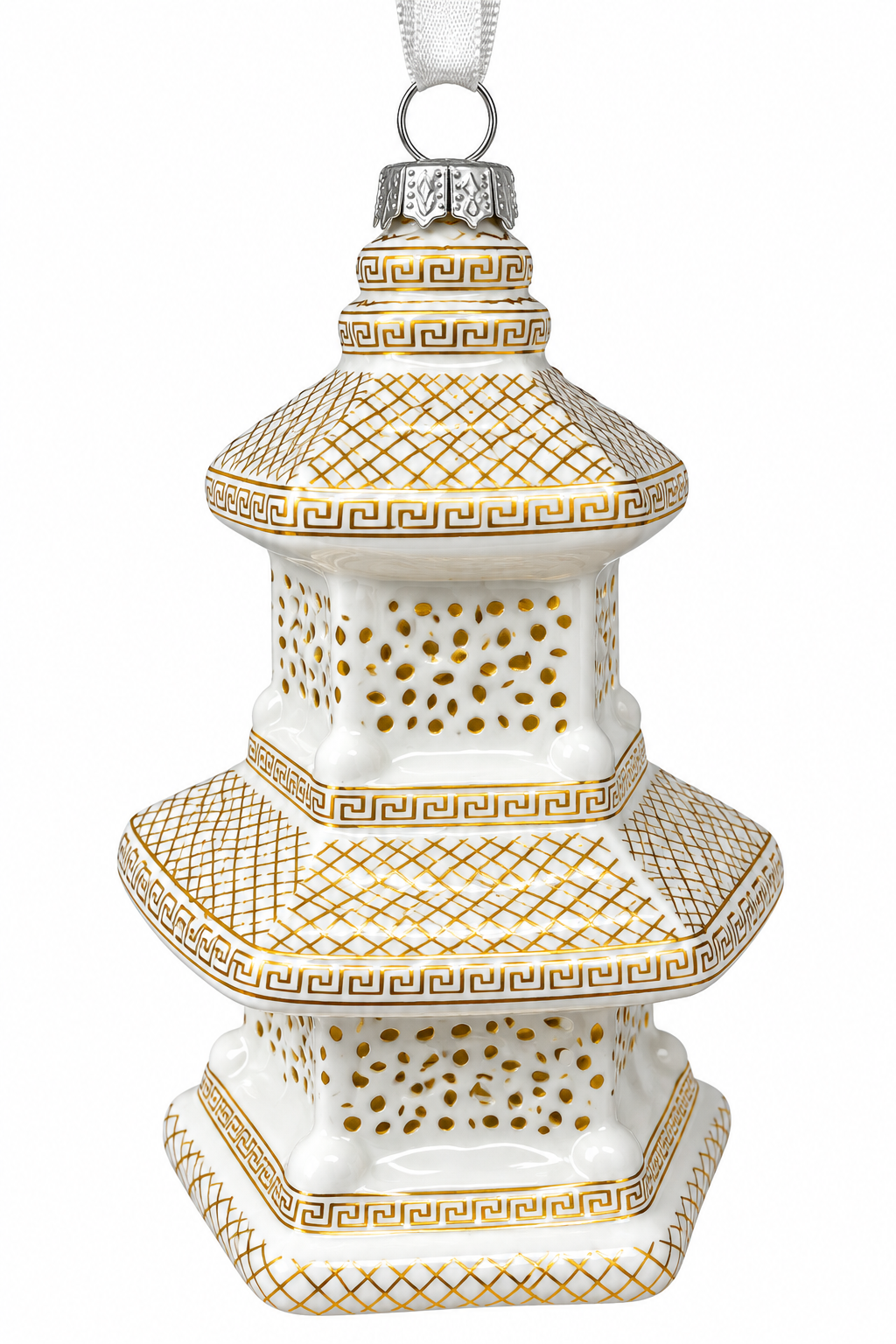 GOLD & WHITE DOT PAGODA ORNAMENT