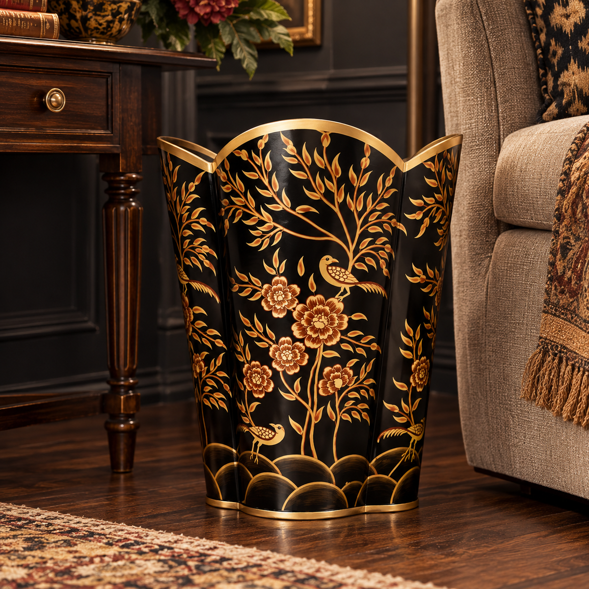 Black & Gold Pheasant Wastepaper Basket & Tissue (2 Options)