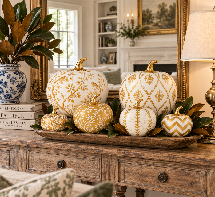 Gold Bird & Vine Pumpkin