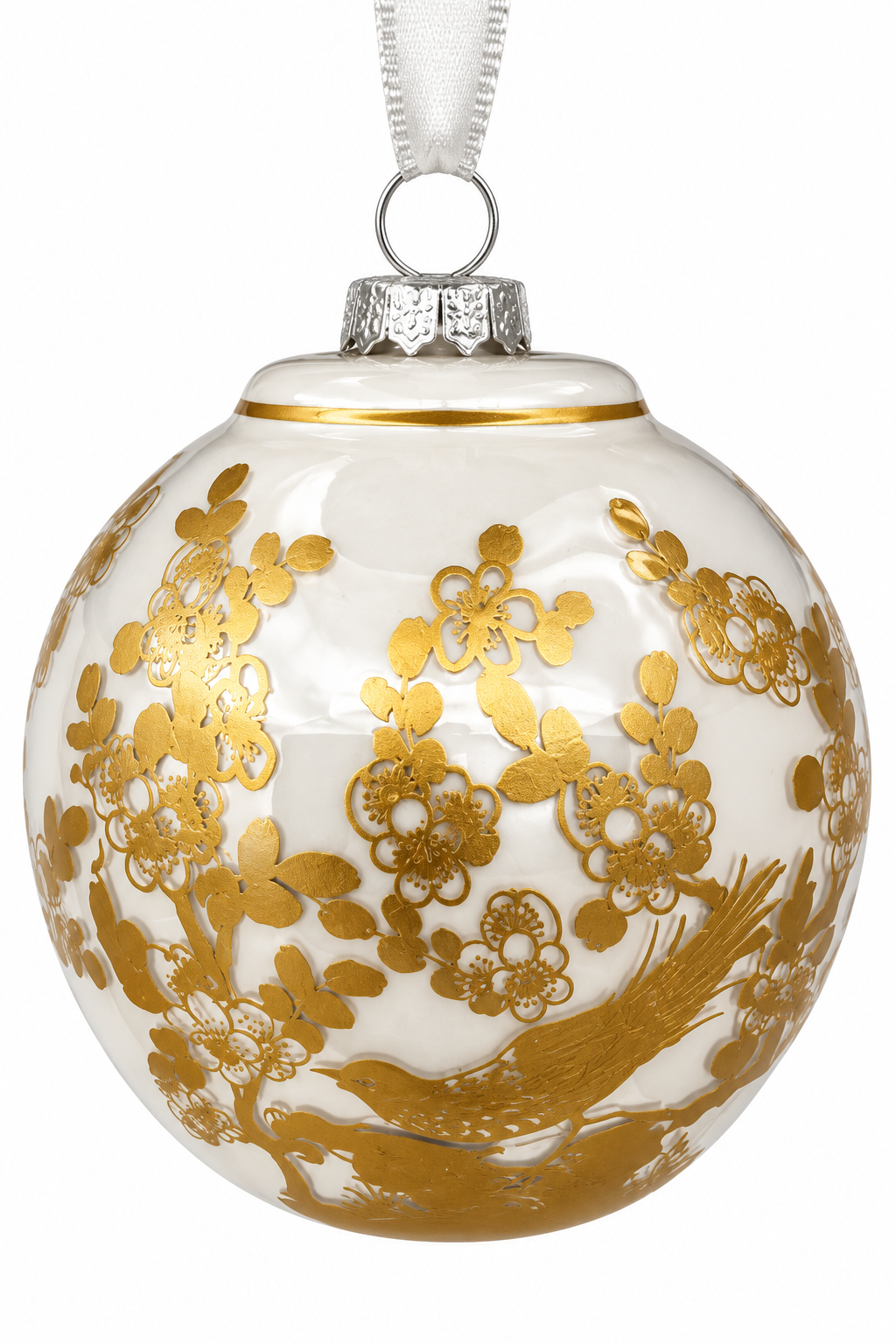 GOLD & WHITE FLAT TOP PHEASANT ORNAMENT