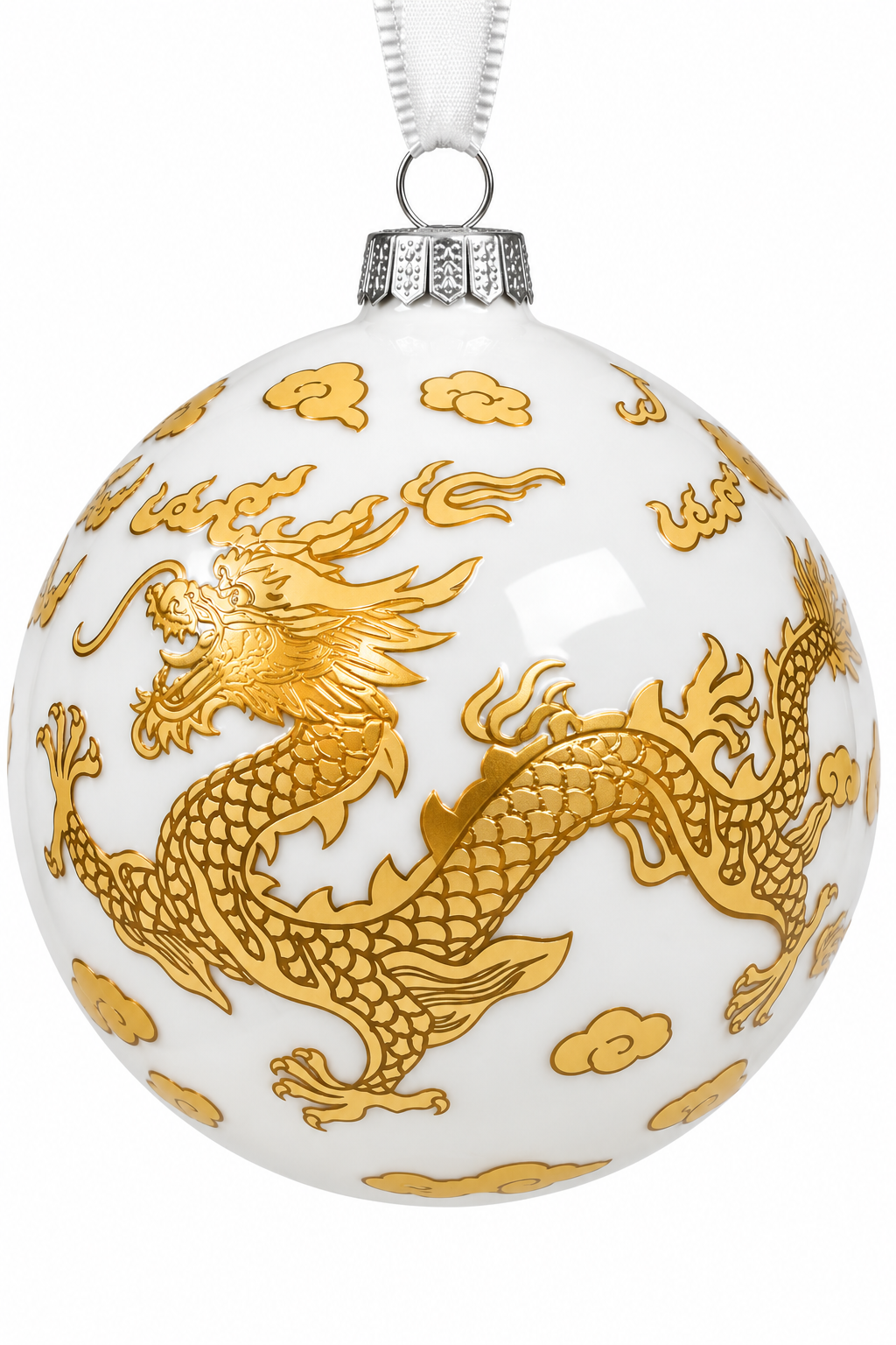GOLD & WHITE DRAGON BALL ORNAMENT