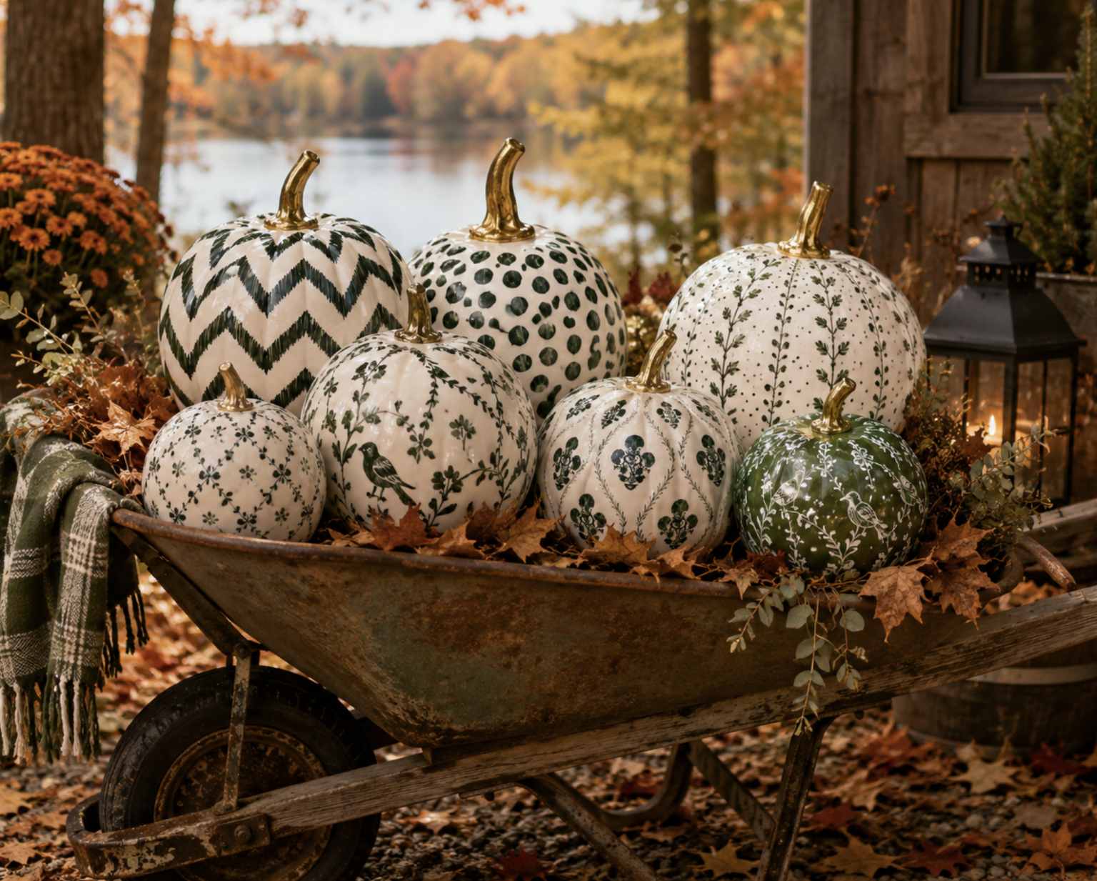 Green Bird & Vine Pumpkin
