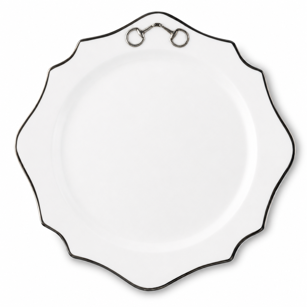 Pewter Bit Bone China Scallop Charger Plate Platinum Rim