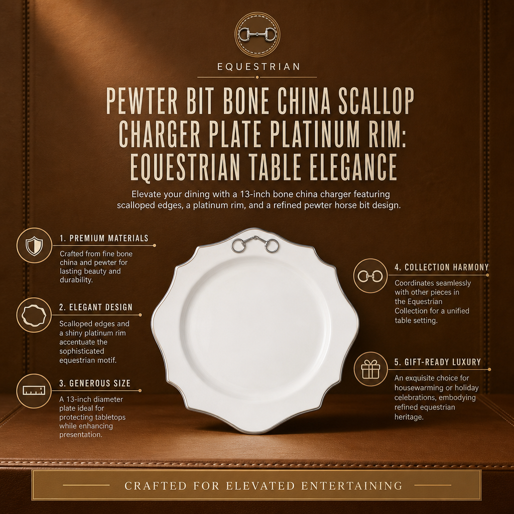 Pewter Bit Bone China Scallop Charger Plate Platinum Rim
