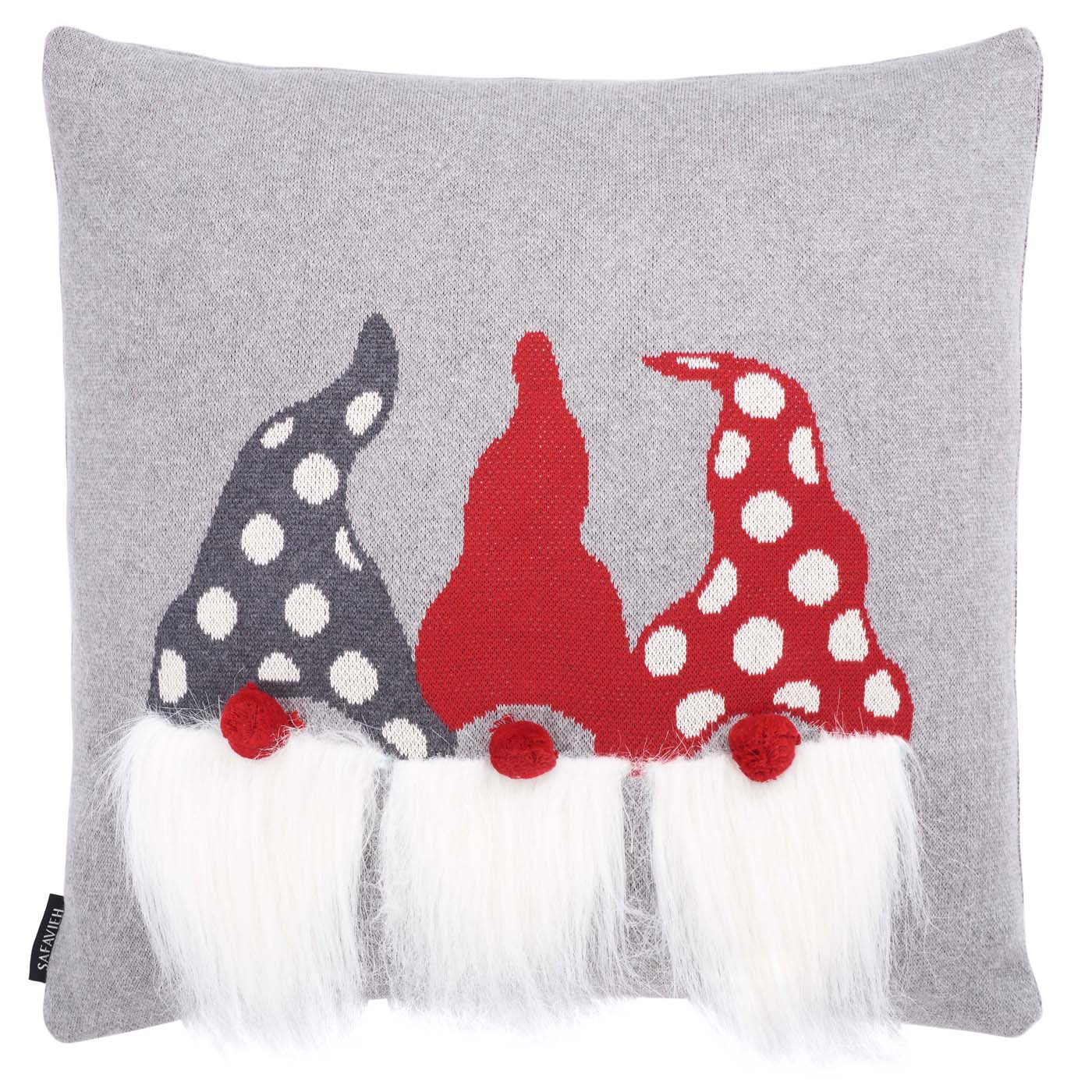 Trio Elves Pillow | Safavieh - HOL3010 - Grey / Red