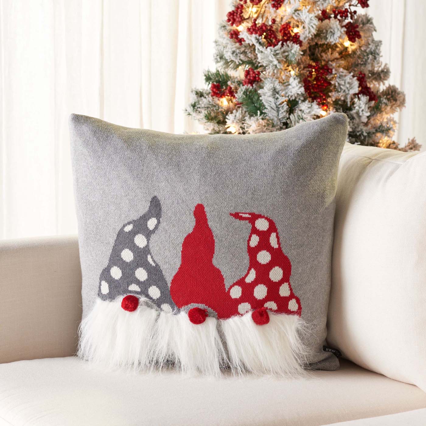 Trio Elves Pillow | Safavieh - HOL3010 - Grey / Red