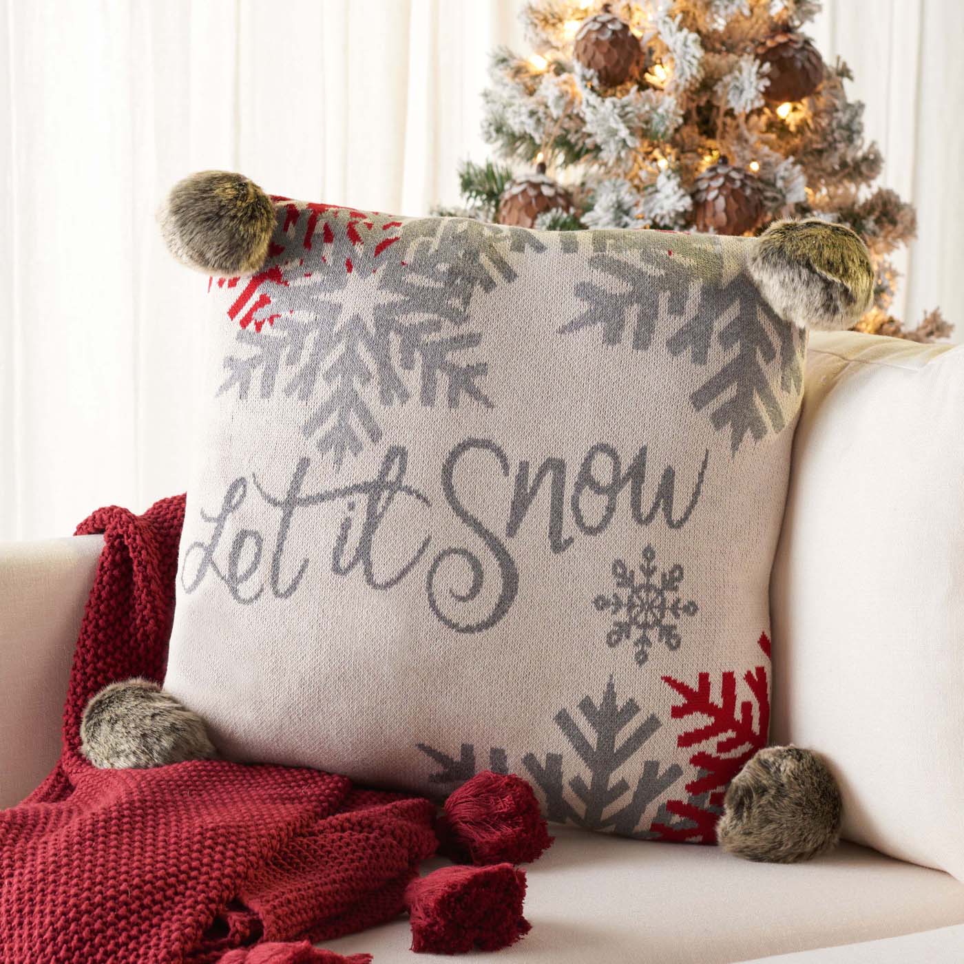 Fallen Snow Pillow | Safavieh - HOL3017 - Red / Beige