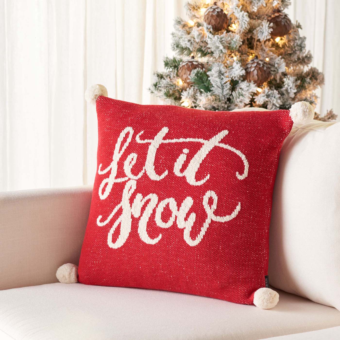 Let It Snow Holiday Pillow | Safavieh - HOL3018 - Red / White