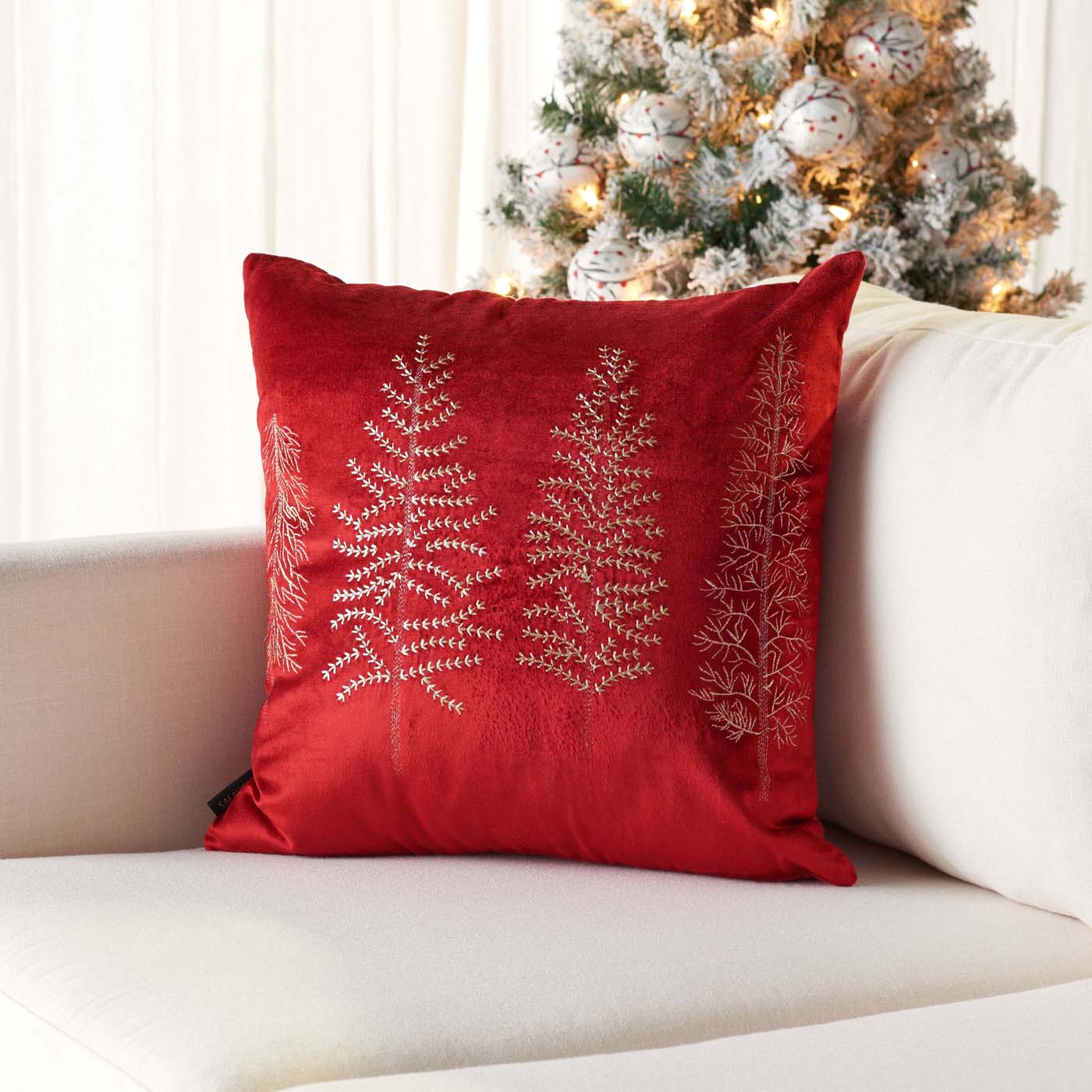 Seasons Tree Pillow | Safavieh - HOL4000 - Red / Gold