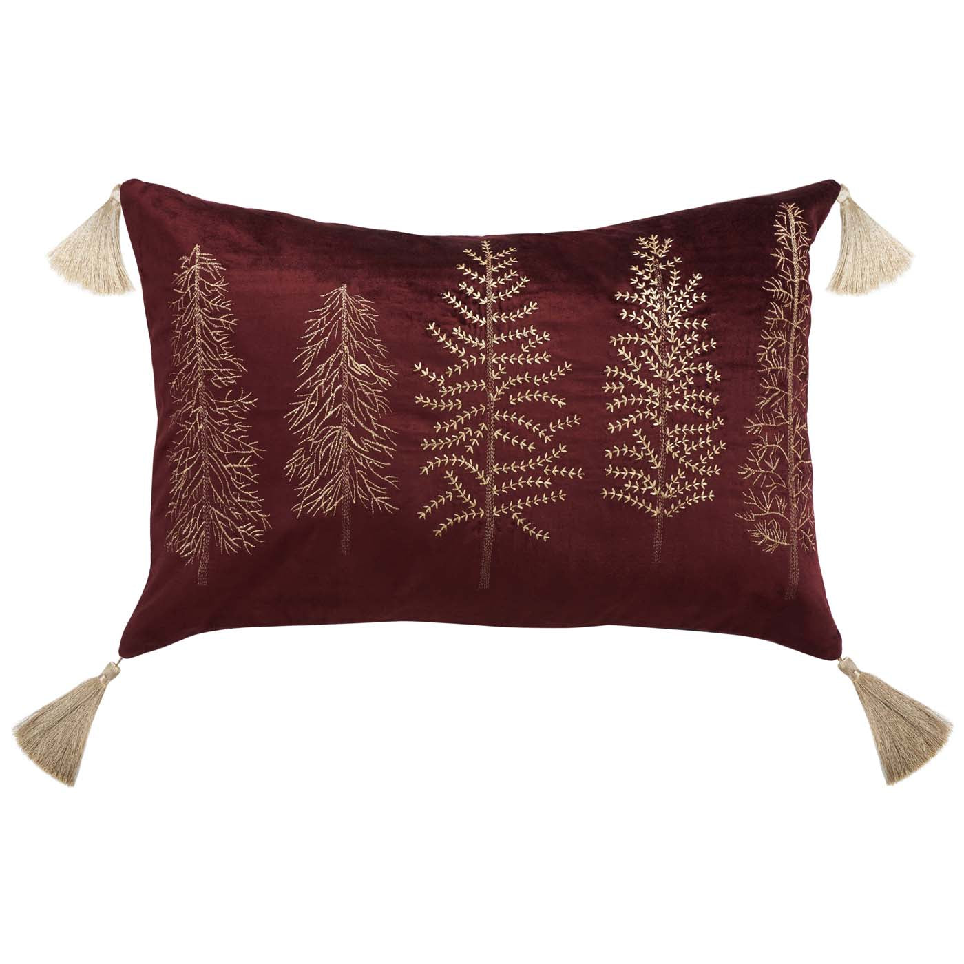 Holiday Tree Pillow | Safavieh - HOL4001 - Maroon / Gold