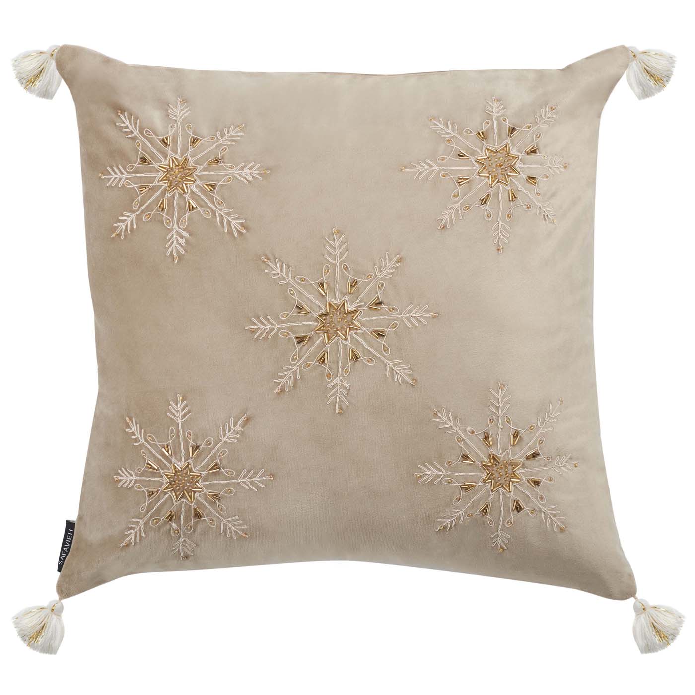 Simone Snowflake Pillow | Safavieh - HOL4003 - Beige / Gold