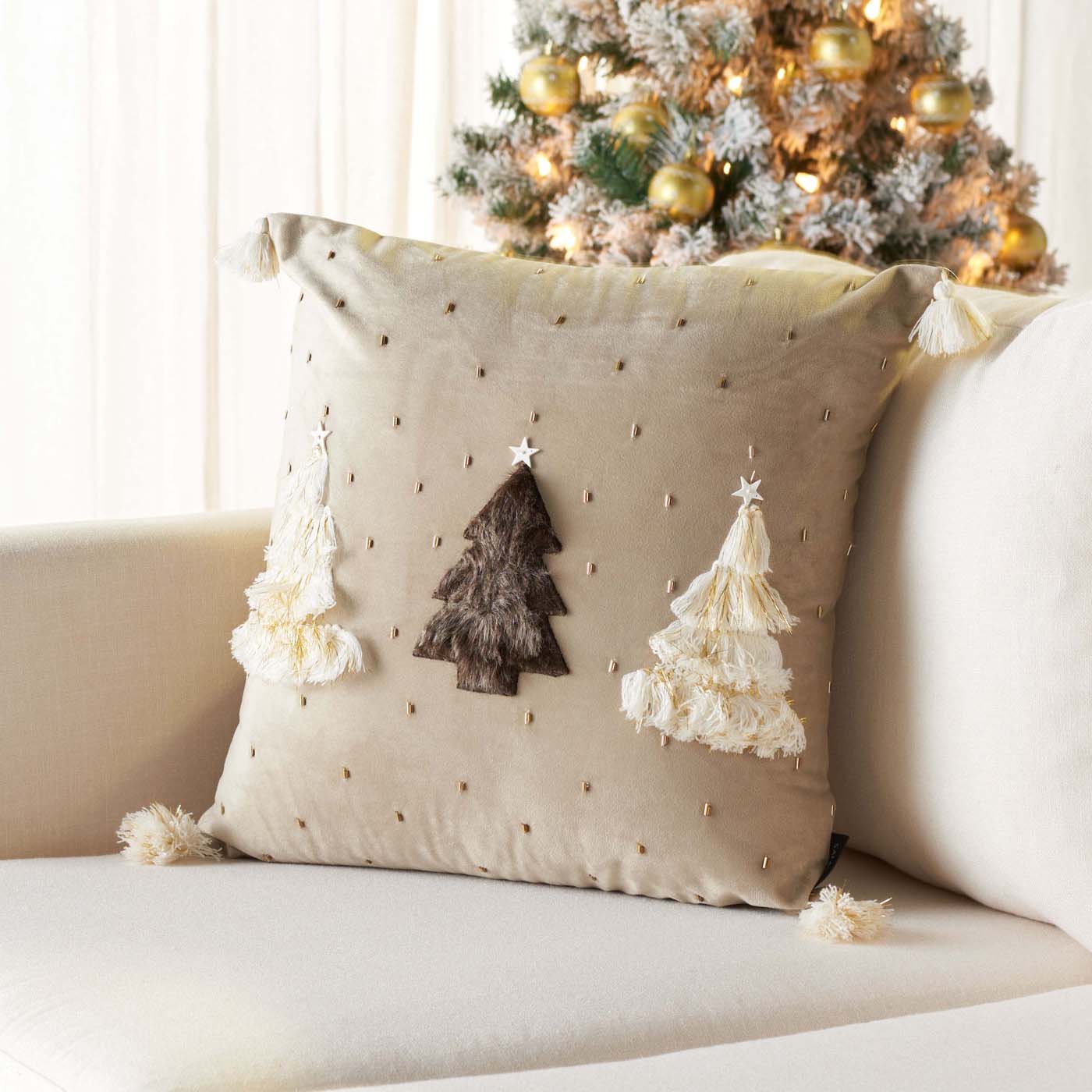 Celine Tree Pillow | Safavieh - HOL4007 - Beige / White