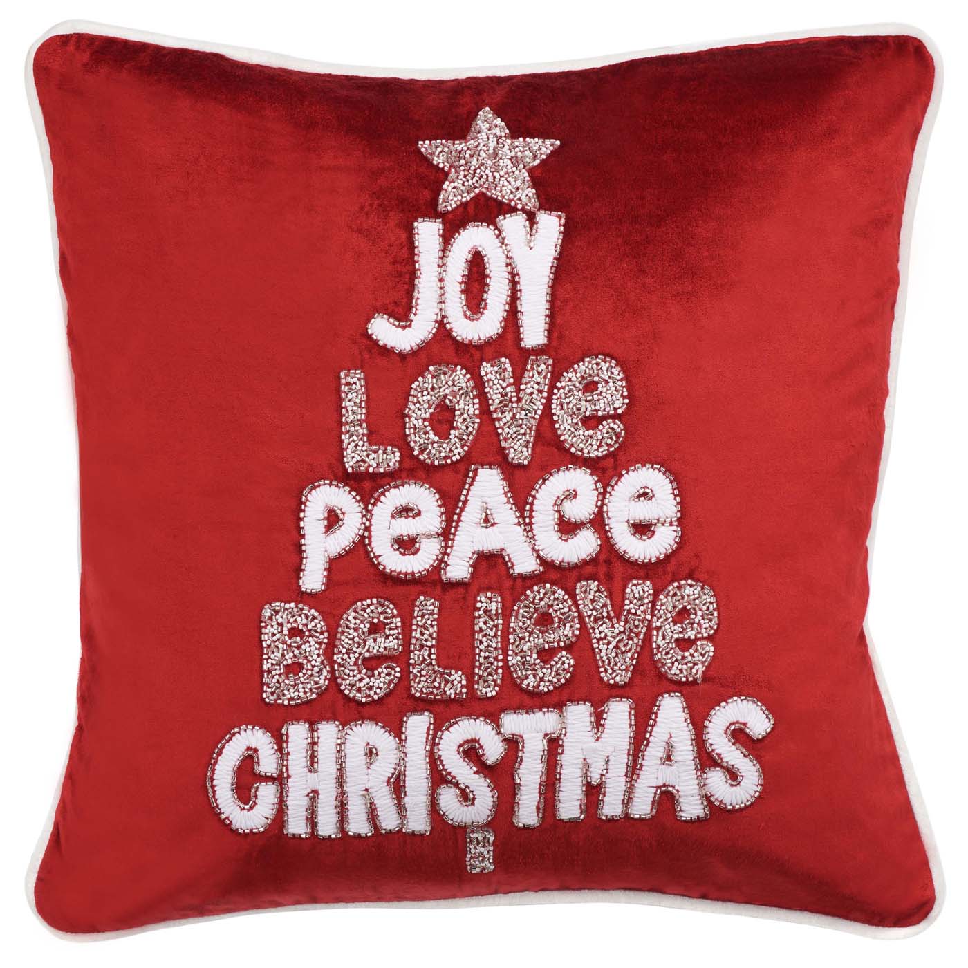 Peace And Joy Pillow | Safavieh - HOL4008 - Red / White