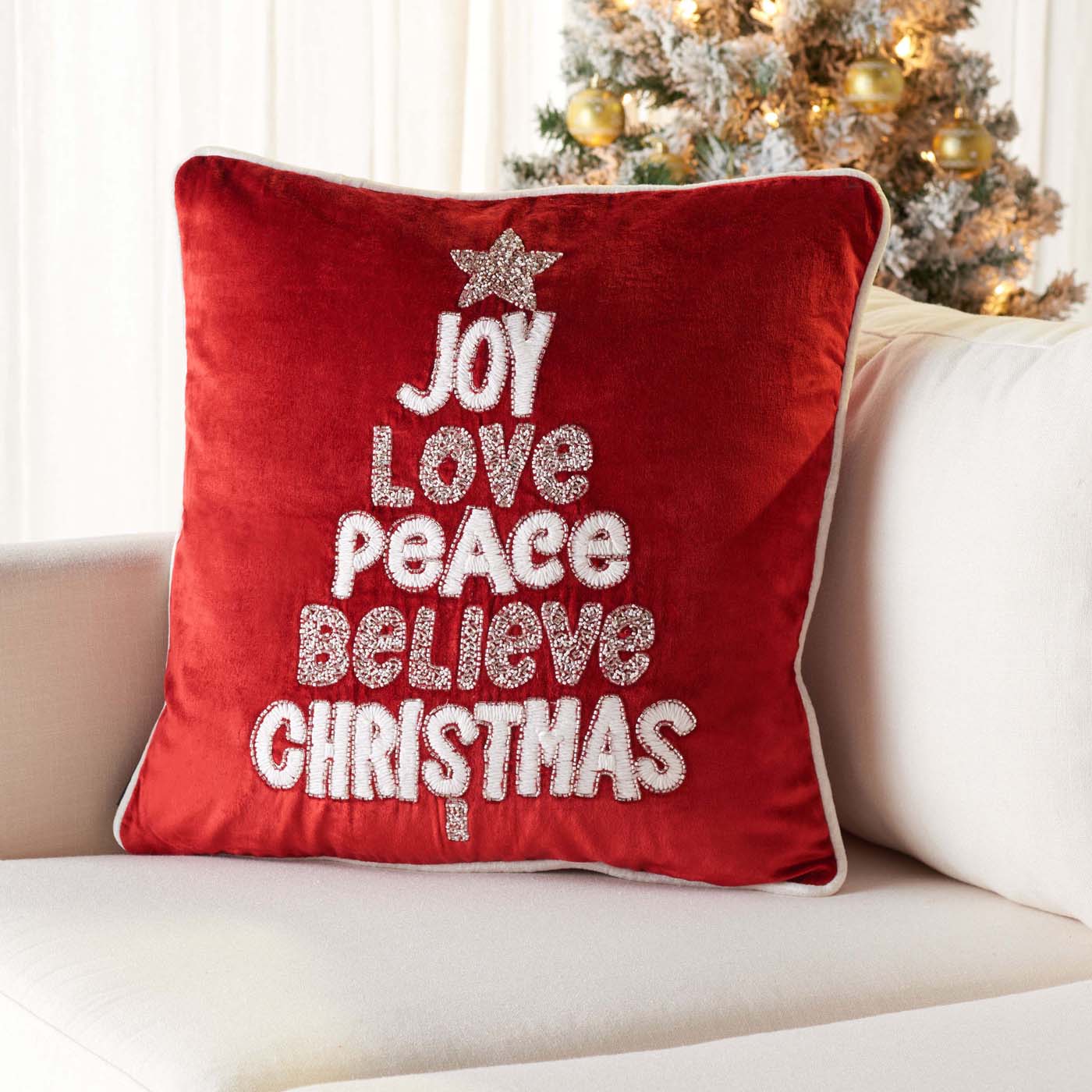 Peace And Joy Pillow | Safavieh - HOL4008 - Red / White