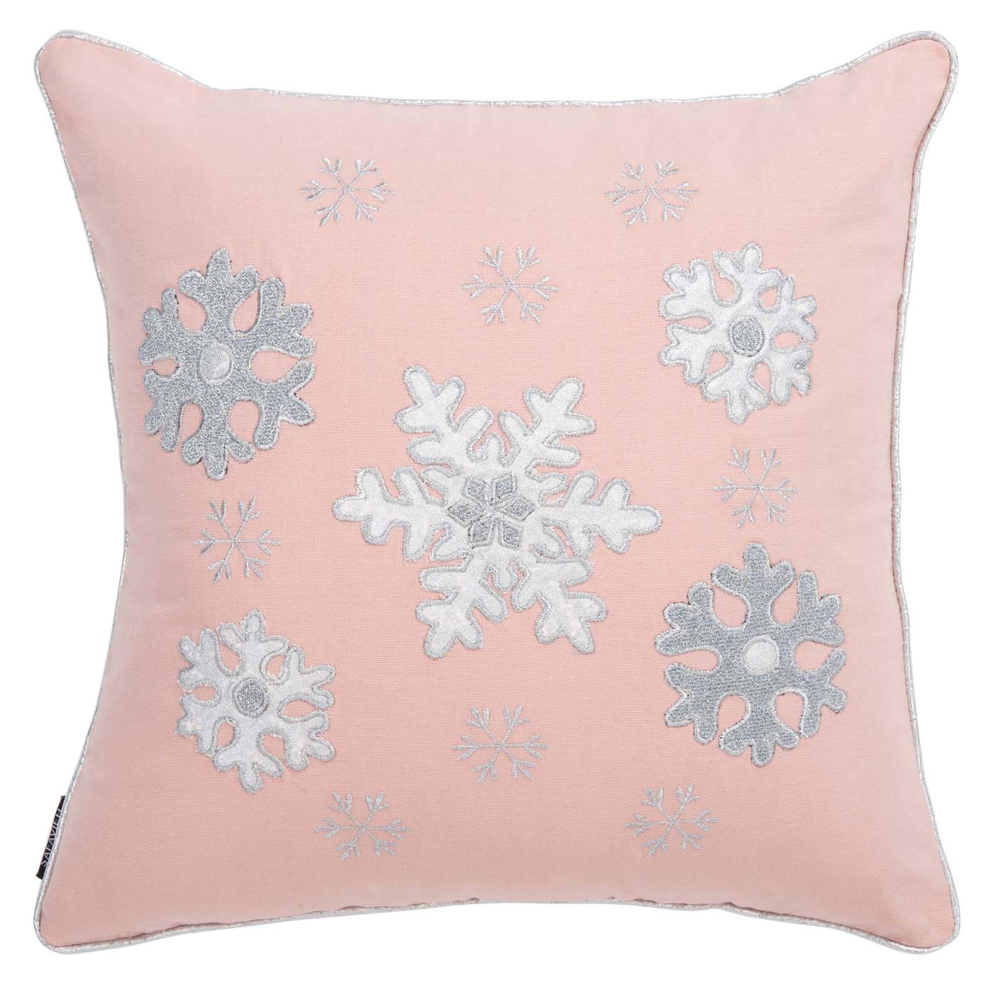 Sunderland Snowflake Pillow | Safavieh - HOL4010 - Silver / Pink