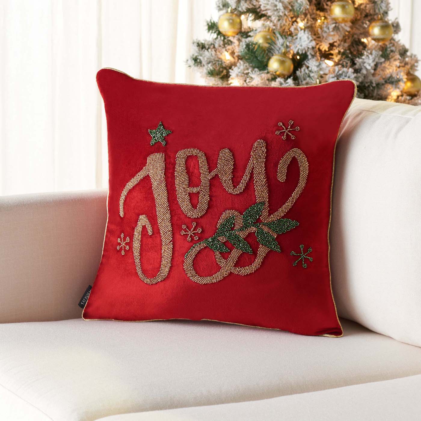 Jiminy Joy Pillow | Safavieh - HOL4011 - Red / Gold