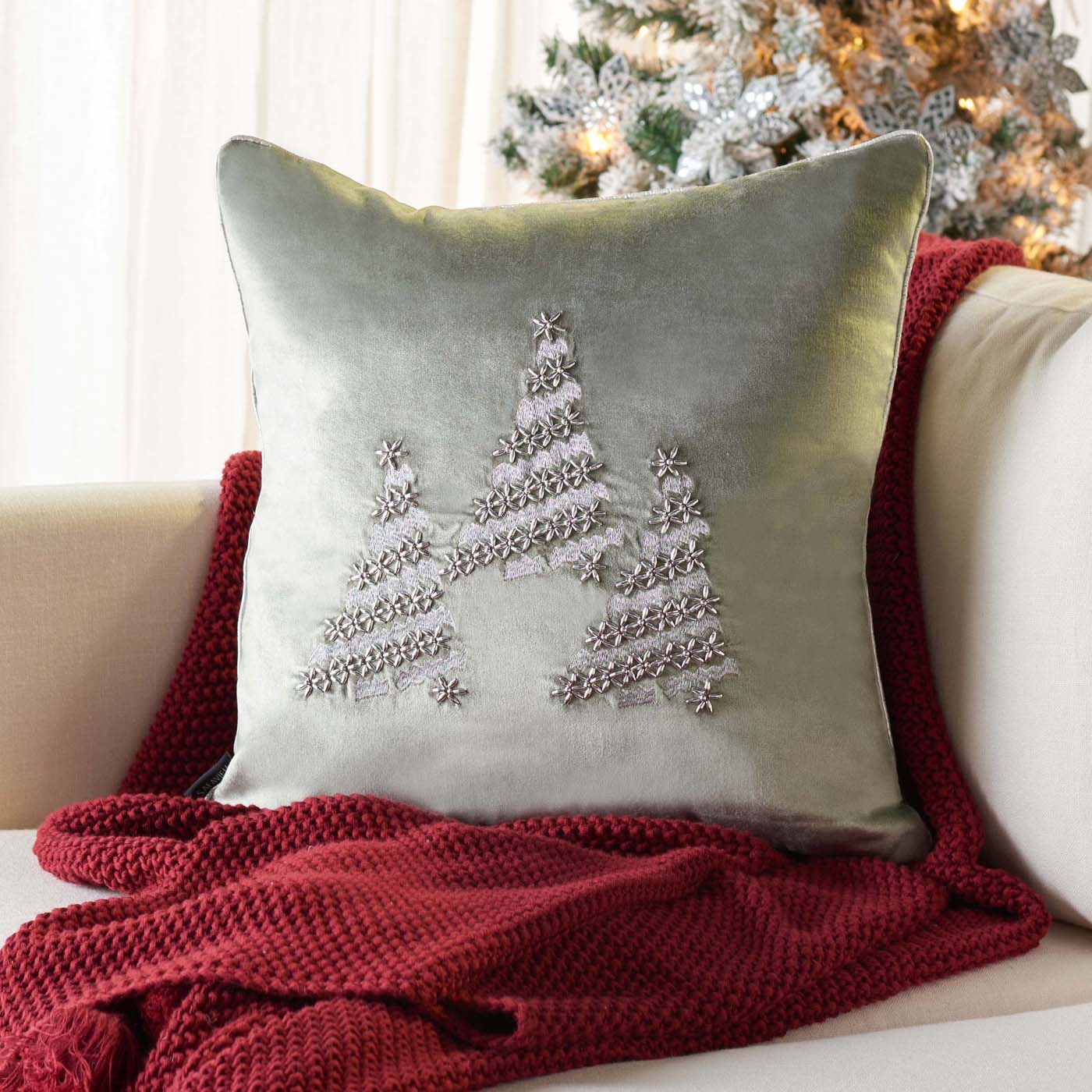 Winter Tree Pillow | Safavieh - HOL4012 - Silver