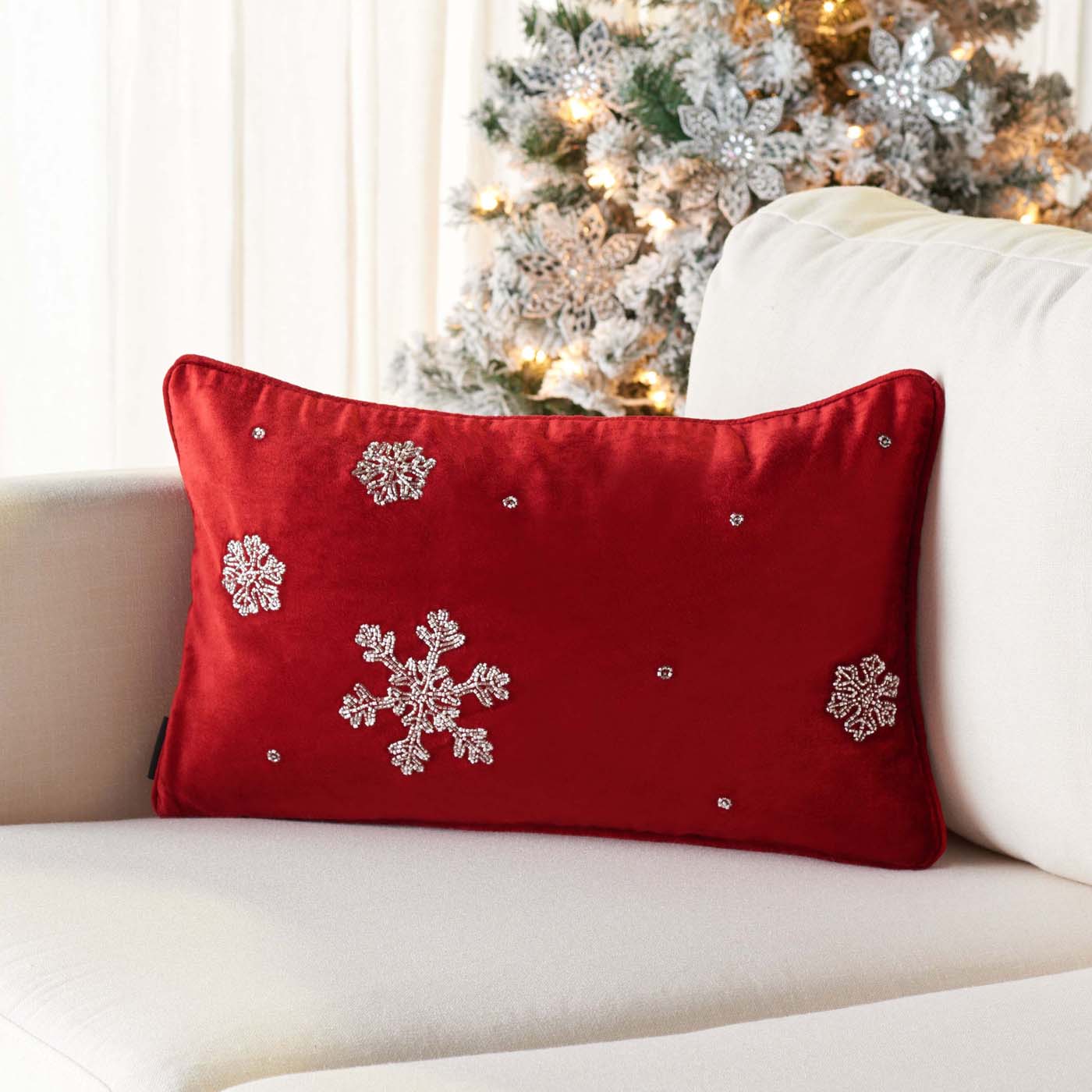 Falling Snow Pillow | Safavieh - HOL4013 - Red / Silver