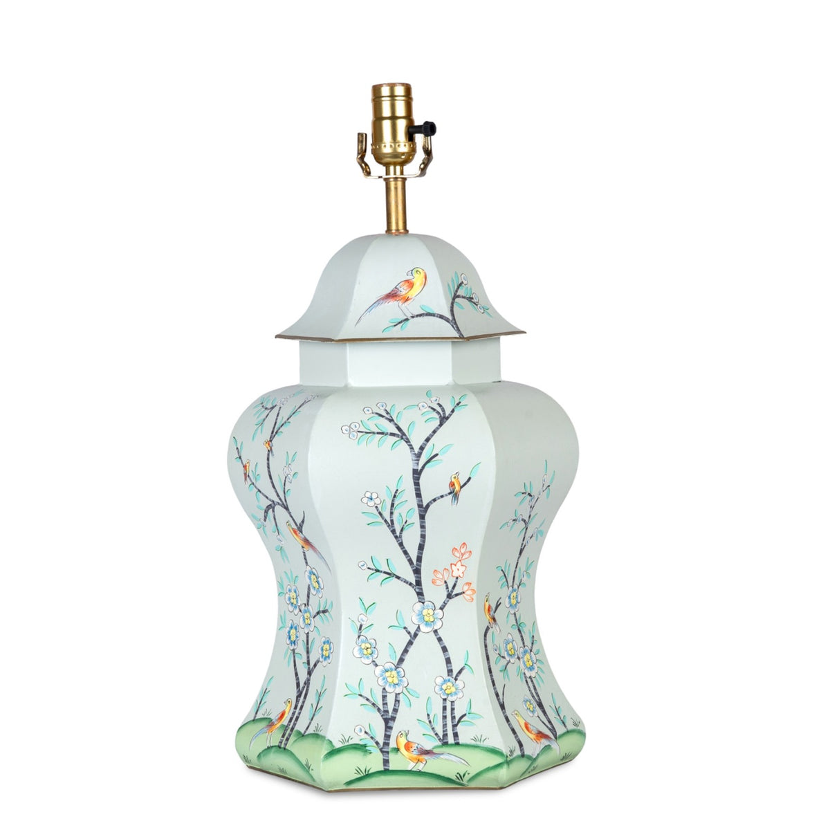 Pale Green & Multi Color Scalloped Hexagon Lamp