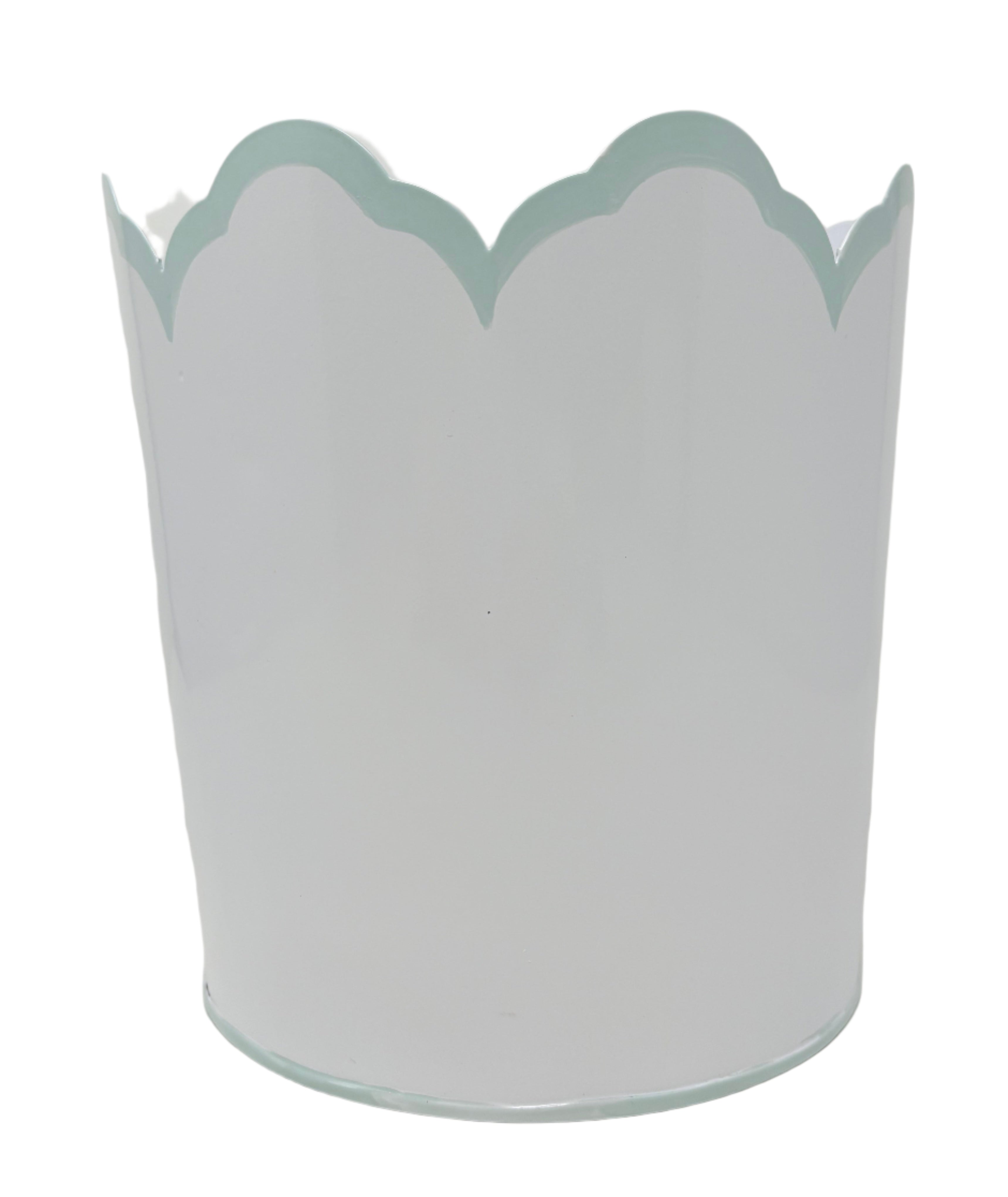 White & Mint Blue Scalloped Tissue Holder & Small Wastepaper Basket