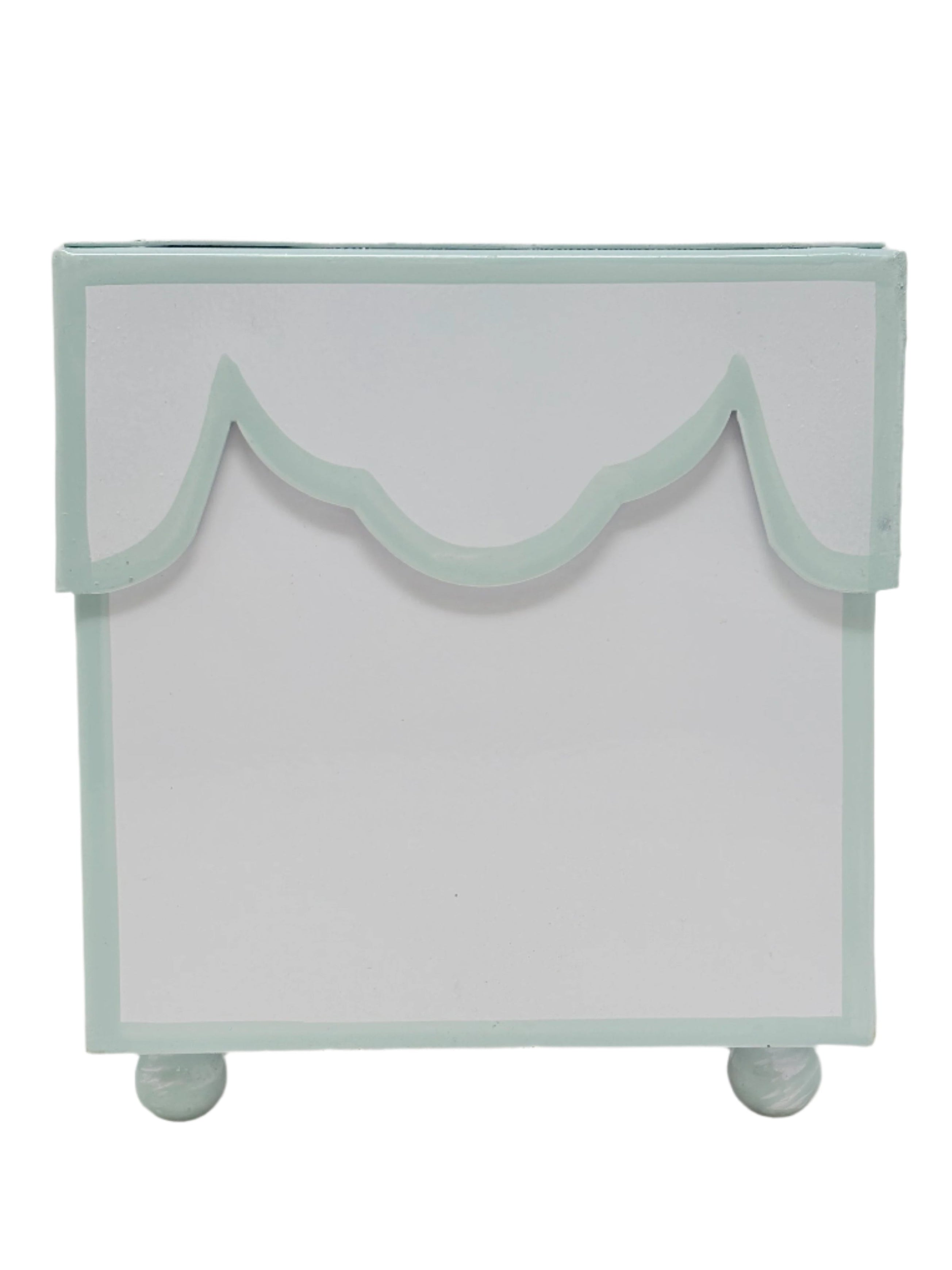 White & Mint Blue Scalloped Tissue Holder & Small Wastepaper Basket