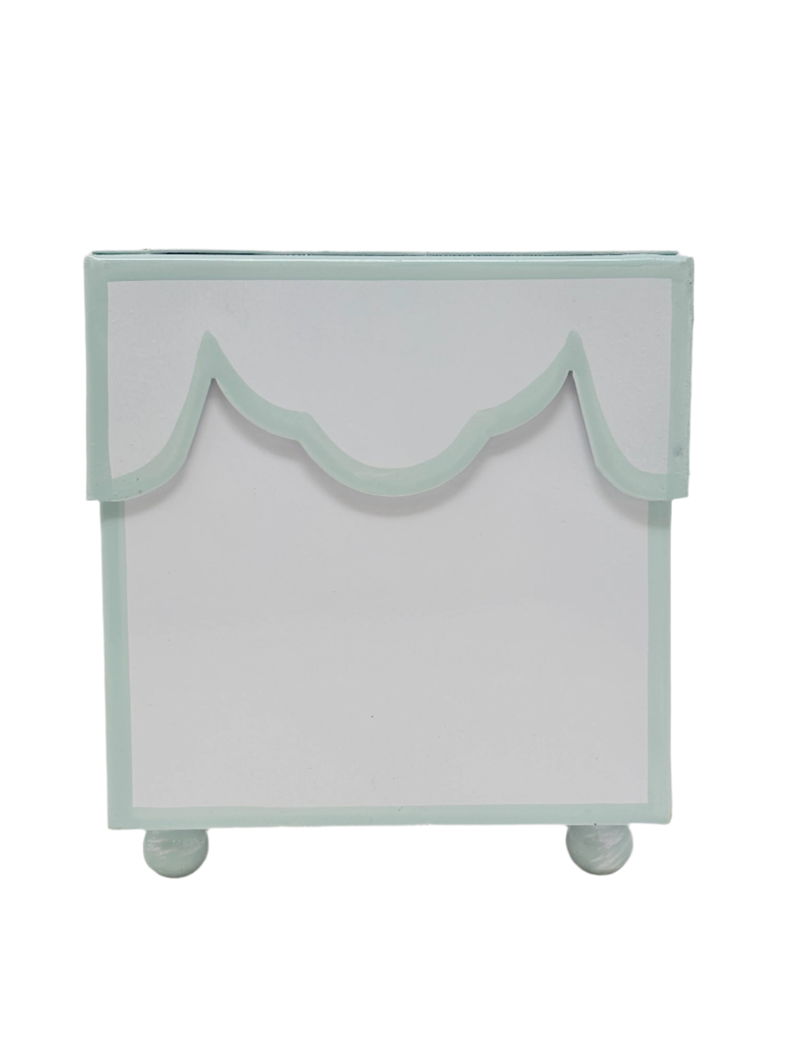 White & Mint Blue Scalloped Tissue Holder & Small Wastepaper Basket