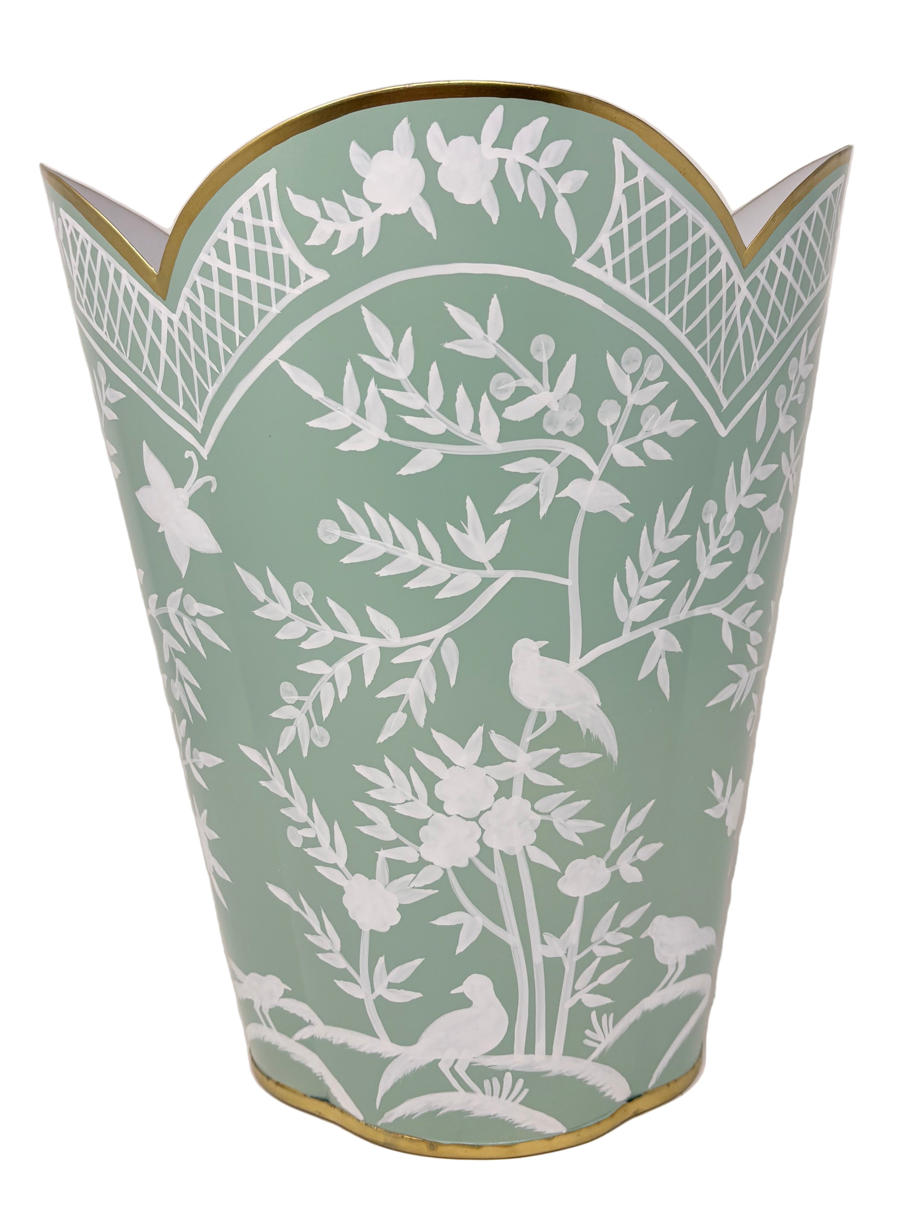 Celadon & White Wastepaper Basket
