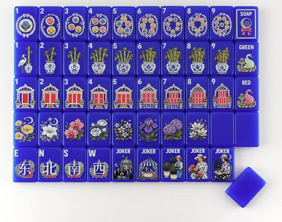 Blue Garden Mahjong Tile Set