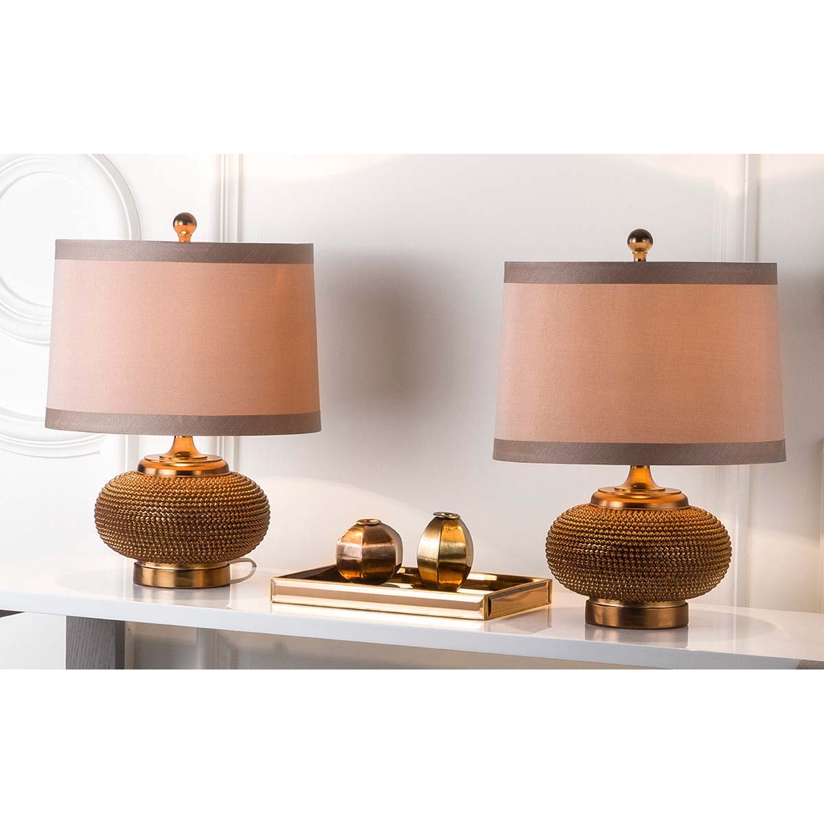 Safavieh Alexis 19 Inch H Gold Bead Lamp, LIT4016 - Copper (Set of 2)