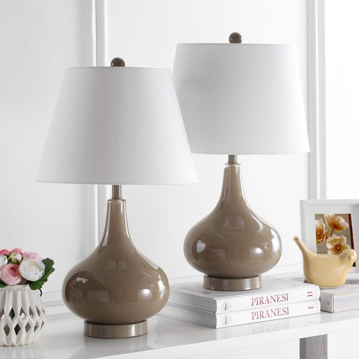 Safavieh Amy 24 Inch H Gourd Glass Lamp, LIT4087 - Taupe