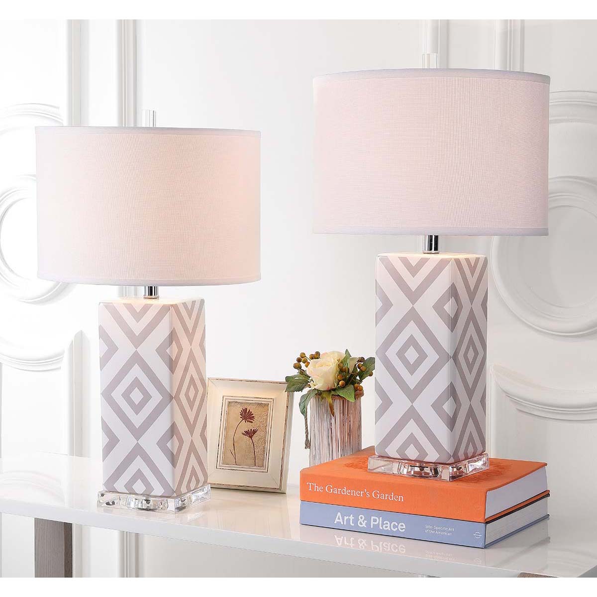 Safavieh Diamonds 27 Inch H Table Lamp, LIT4135 - Grey (Set of 2)