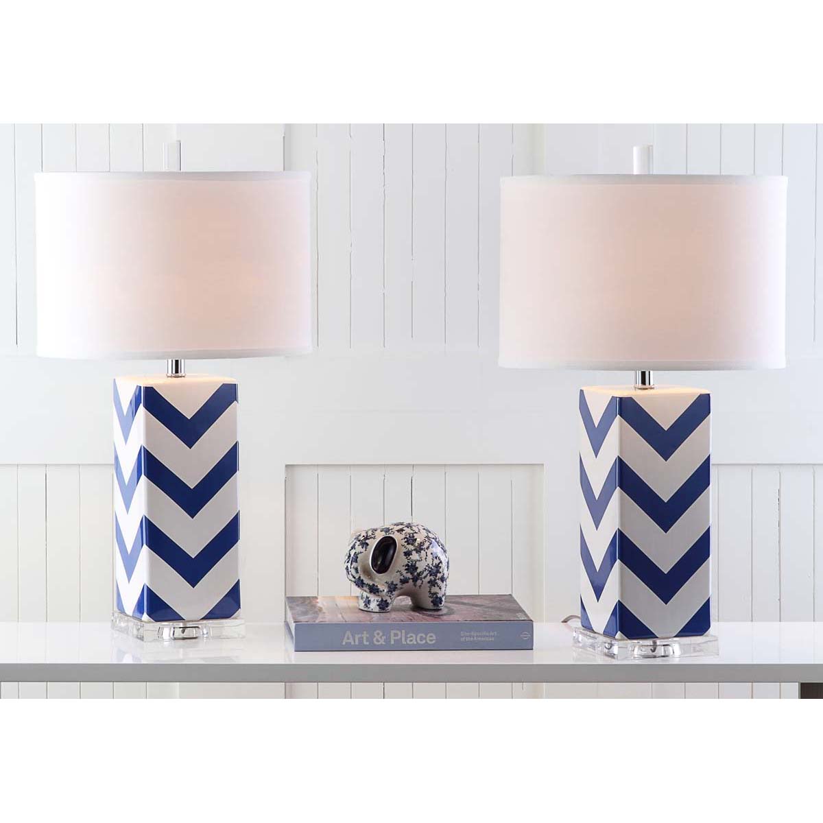 Safavieh Chevron 27 Inch H Stripe Table Lamp, LIT4136 - Navy (Set of 2)