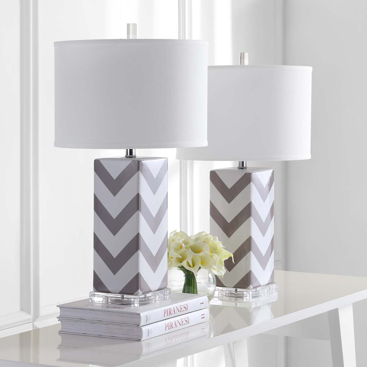 Safavieh Chevron 27 Inch H Stripe Table Lamp, LIT4136 - Grey (Set of 2)