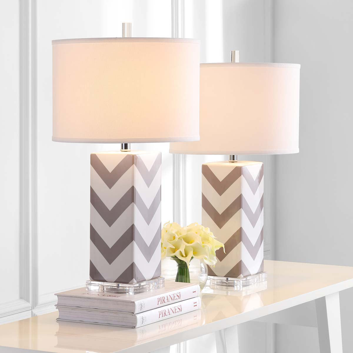 Safavieh Chevron 27 Inch H Stripe Table Lamp, LIT4136 - Grey (Set of 2)