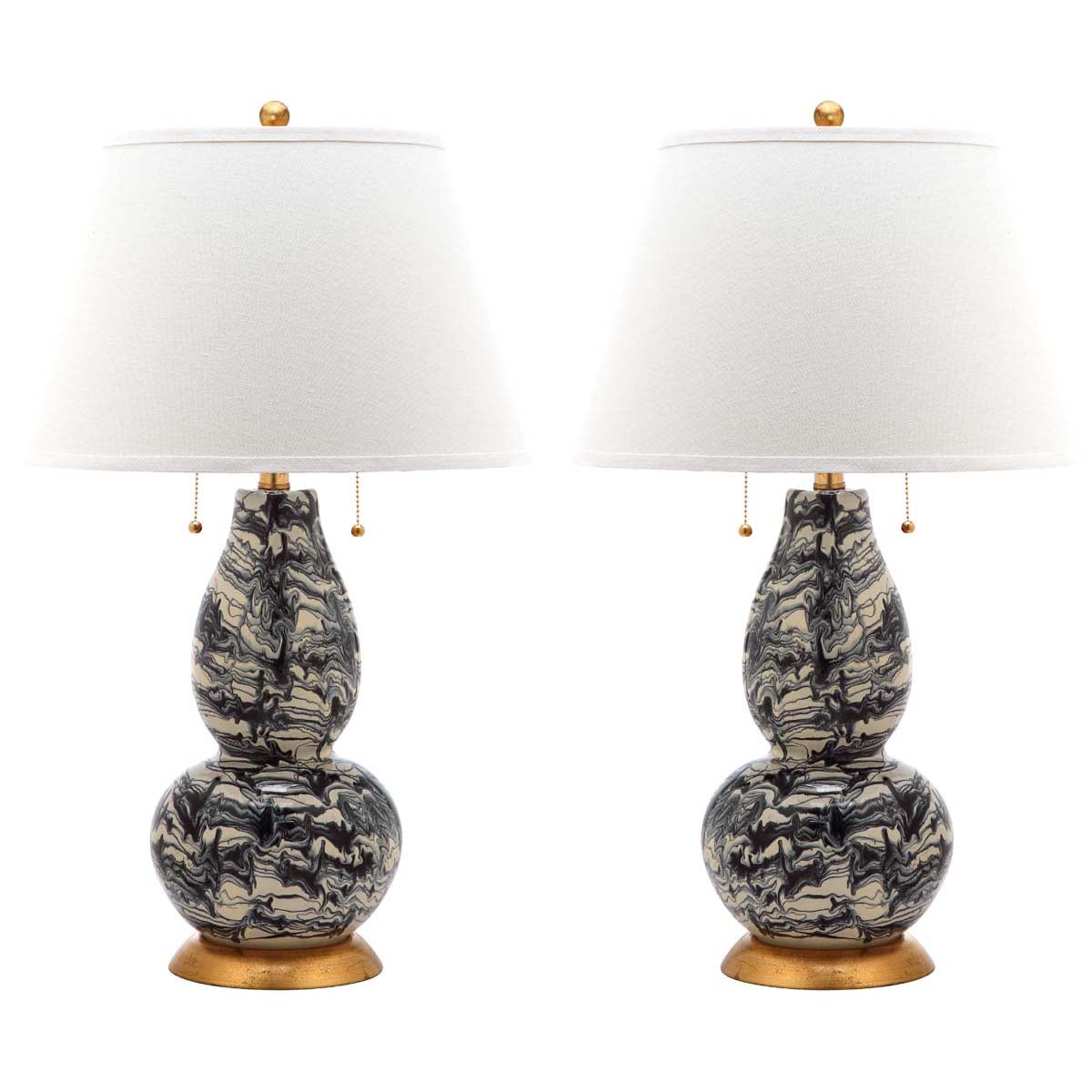 Safavieh Color Swirls 28 Inch H Glass Table Lamp, LIT4159 - Black/White (Set of 2)