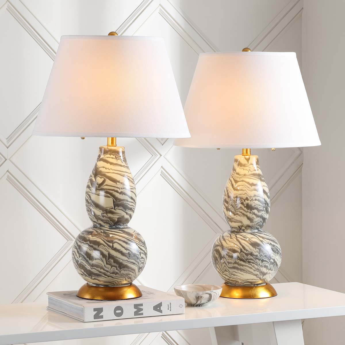 Safavieh Color Swirls 28 Inch H Glass Table Lamp, LIT4159 - Gery/White (Set of 2)