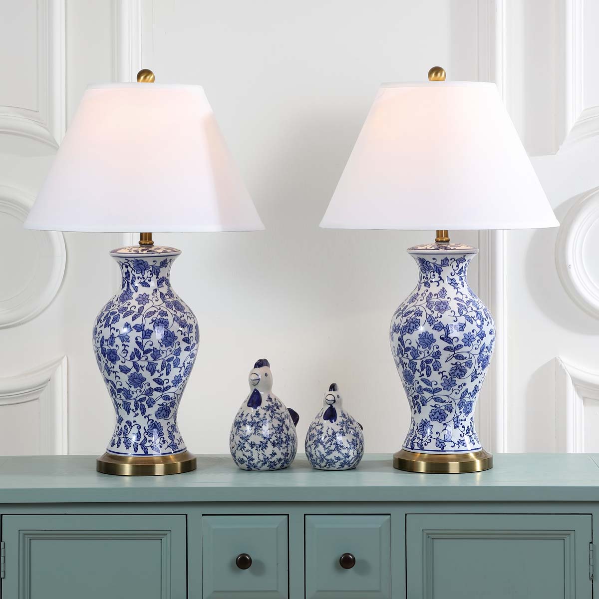 Safavieh Beijing 29 Inch H Floral Urn Lamp, LIT4172 - Blue/White (Set of 2)