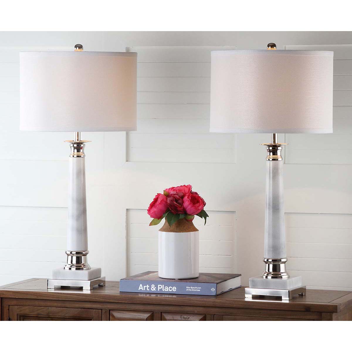 Safavieh Colleen 31 Inch H Table Lamp, LIT4277 - White Marble (Set of 2)