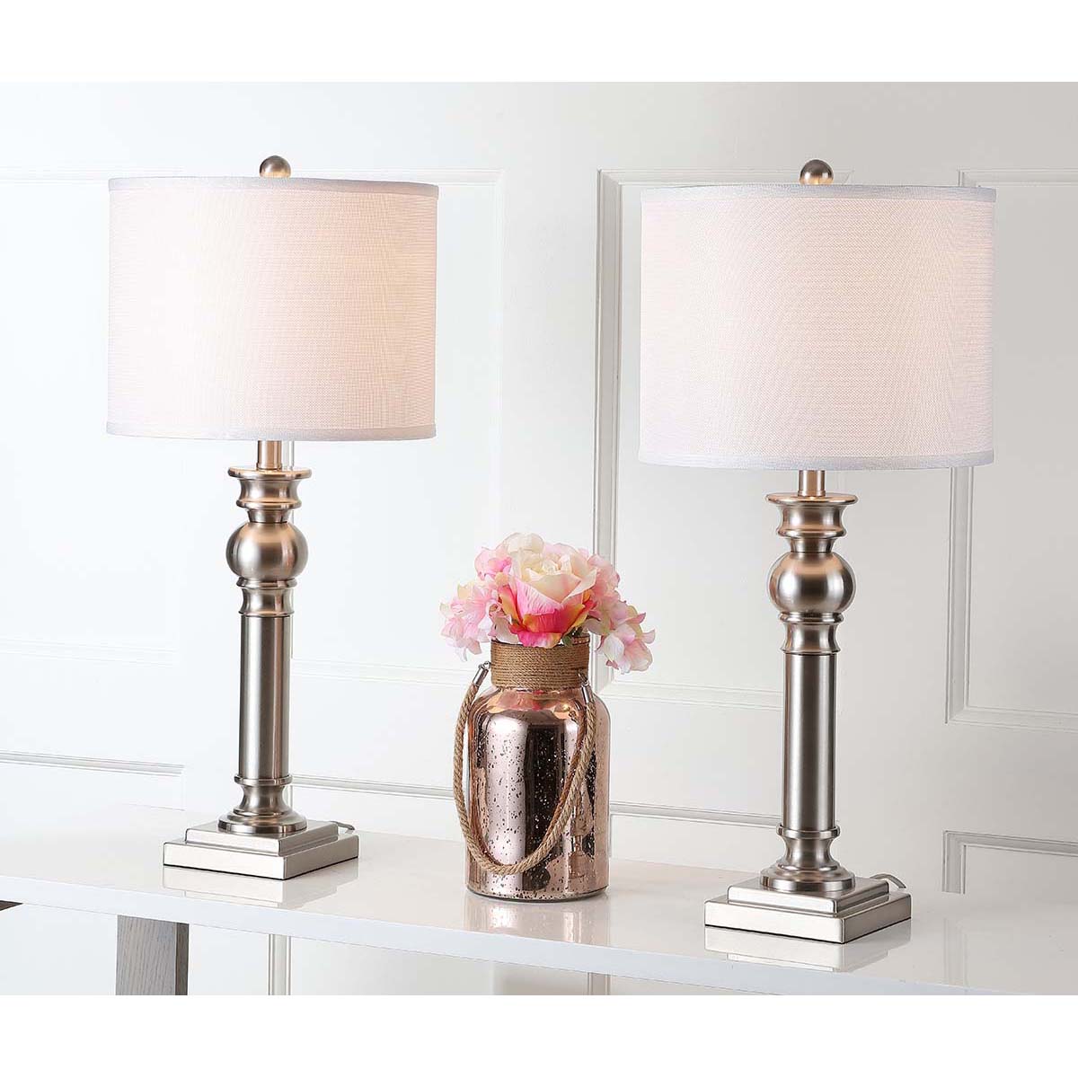 Safavieh Argos 28.25 Inch H Column Table Lamp, LIT4323 - Nickel (Set of 2)