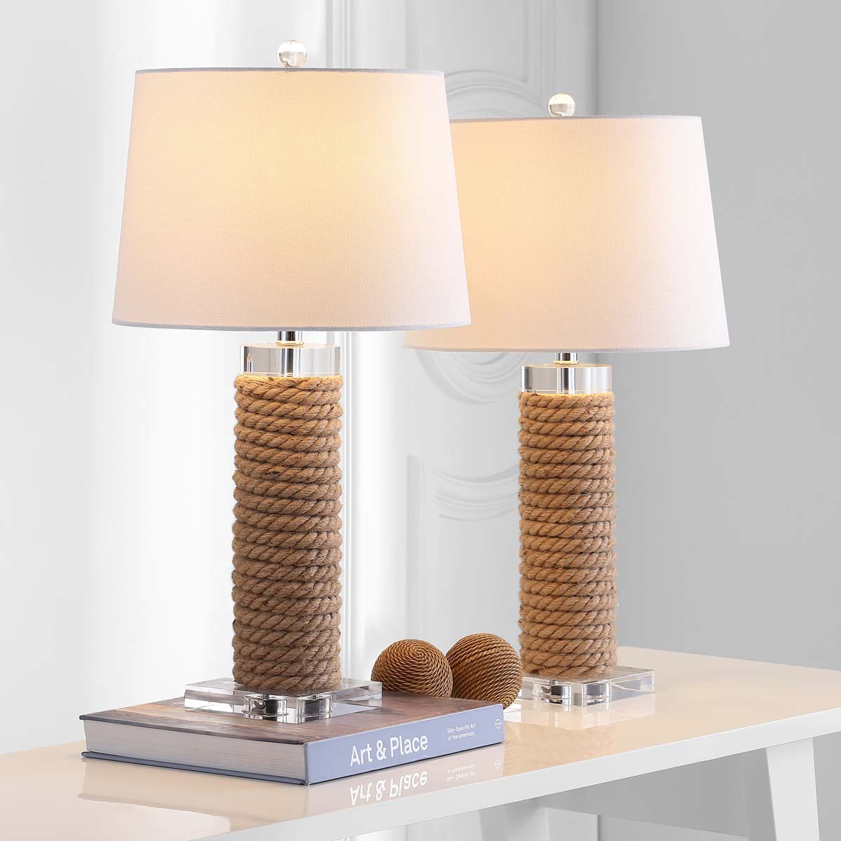 Safavieh Boyd 26.5 Inch H  Rope Table Lamp , LIT4379 - Brown / Off White (Set of 2)