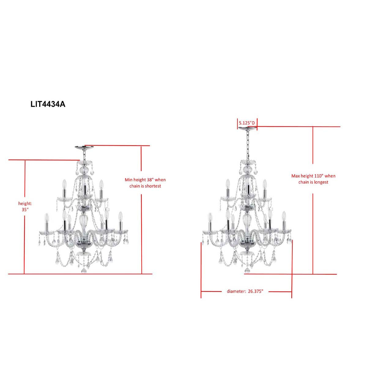 Safavieh Aura 9 Light 26 Inchdia Adjustable Beaded Chandelier, LIT4434 - Chrome/Clear