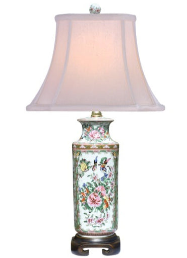 PORCELAIN ROSE MEDALLION CANTON VASE LAMP