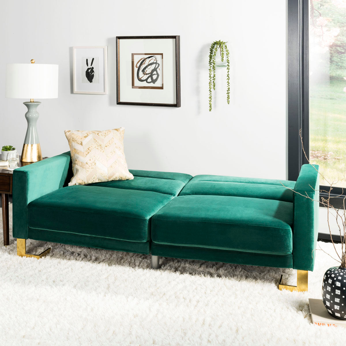 Safavieh Tribeca Foldable Sofa Bed , LVS2001 - Emerald Green / Brass