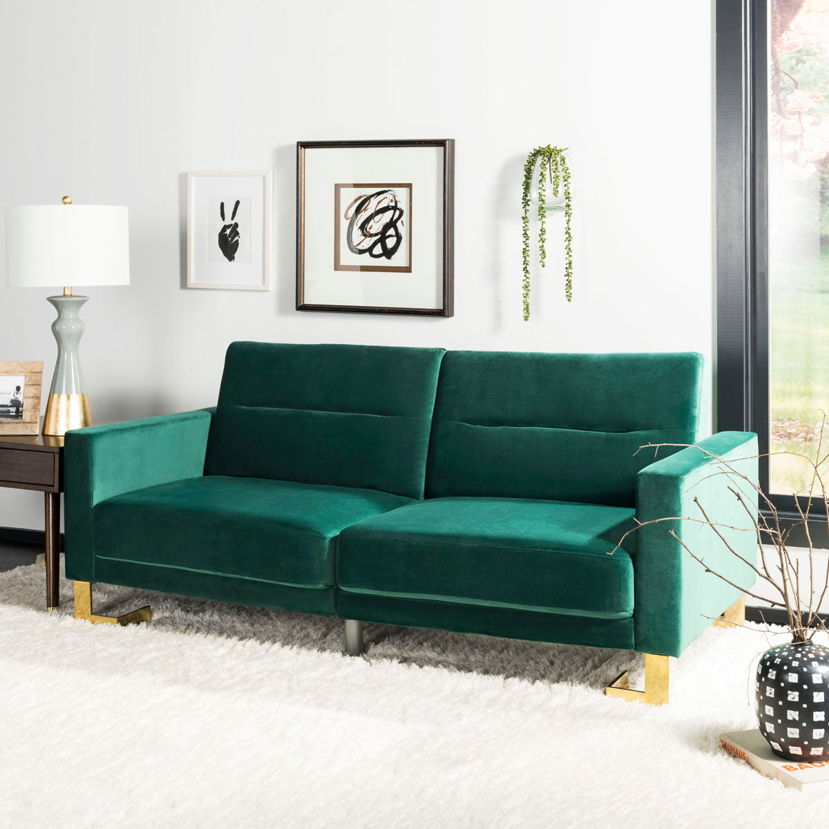 Safavieh Tribeca Foldable Sofa Bed , LVS2001 - Emerald Green / Brass