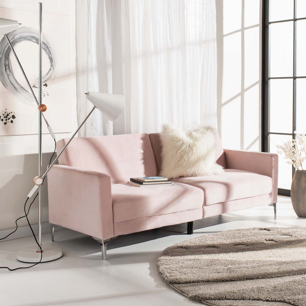 Safavieh Chelsea Foldable Futon Bed , LVS2005 - Blush / Chrome