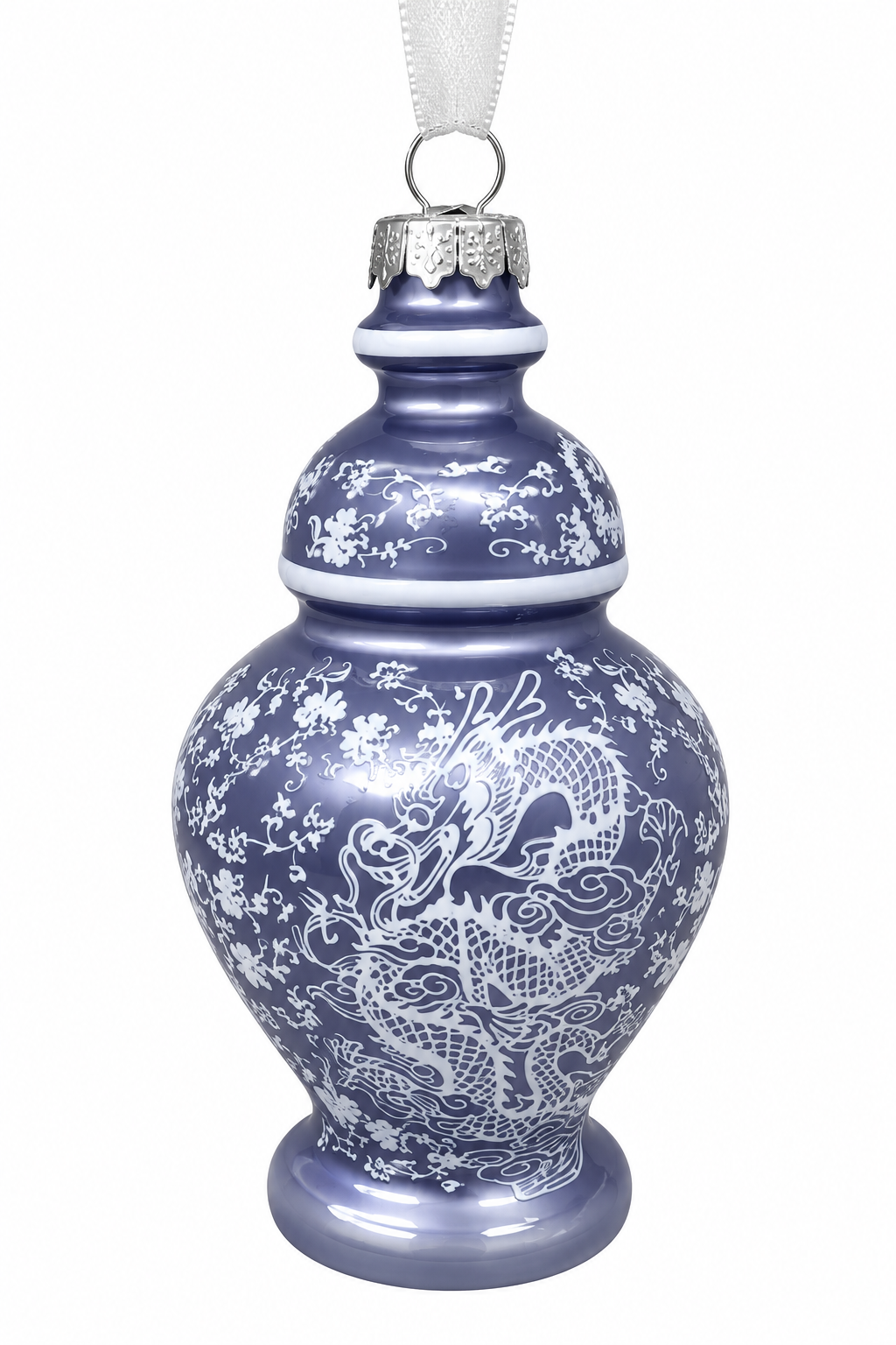 PEARLIZED Blue & White Dragon Jar Ornament